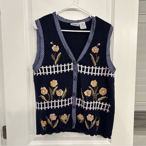 Vintage Knit Cottage Core Floral Vest